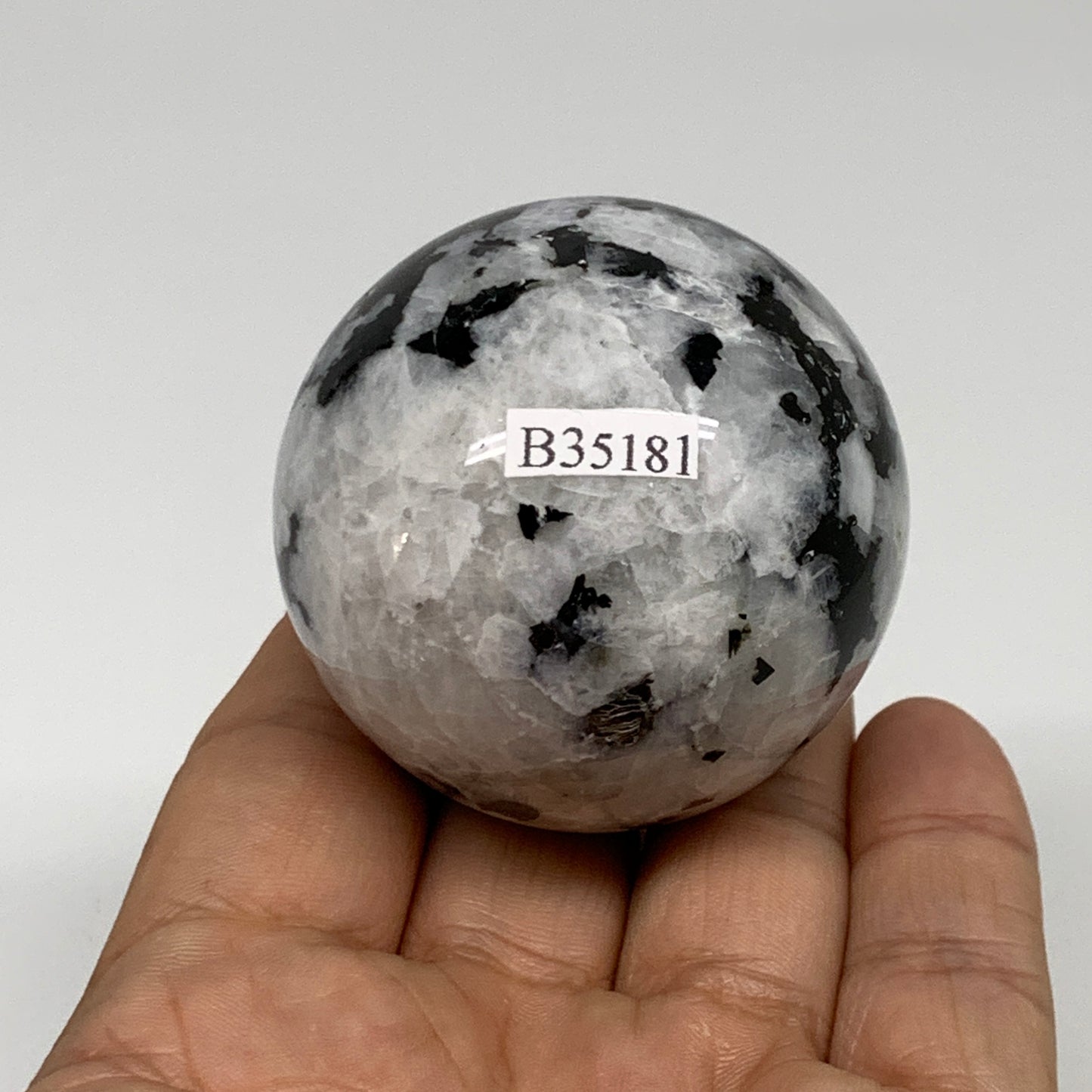 176g, 2"(49mm), Natural Rainbow Moonstone Sphere Ball Gemstone, B35181