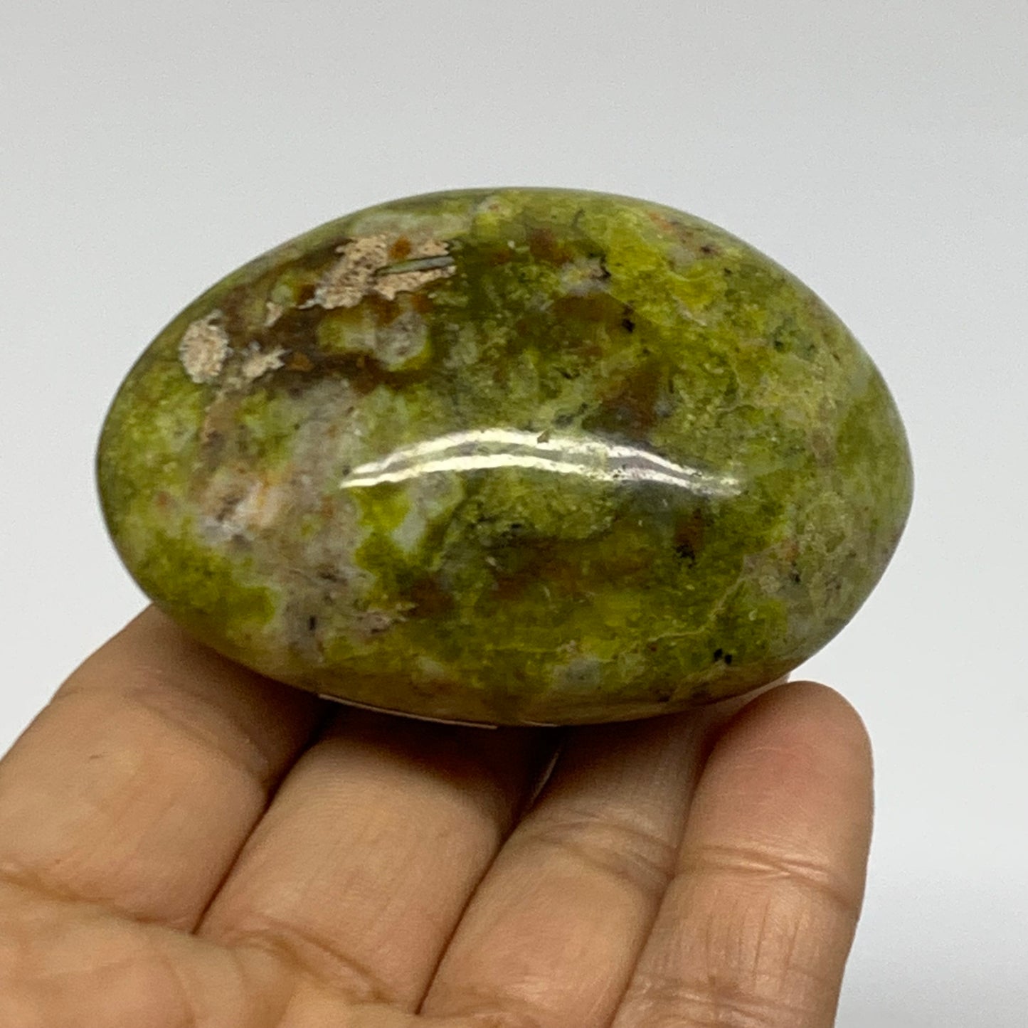 112.2g, 2.6"x1.8"x1.3", Green Opal Crystal PalmStone Polished Reiki, B38263