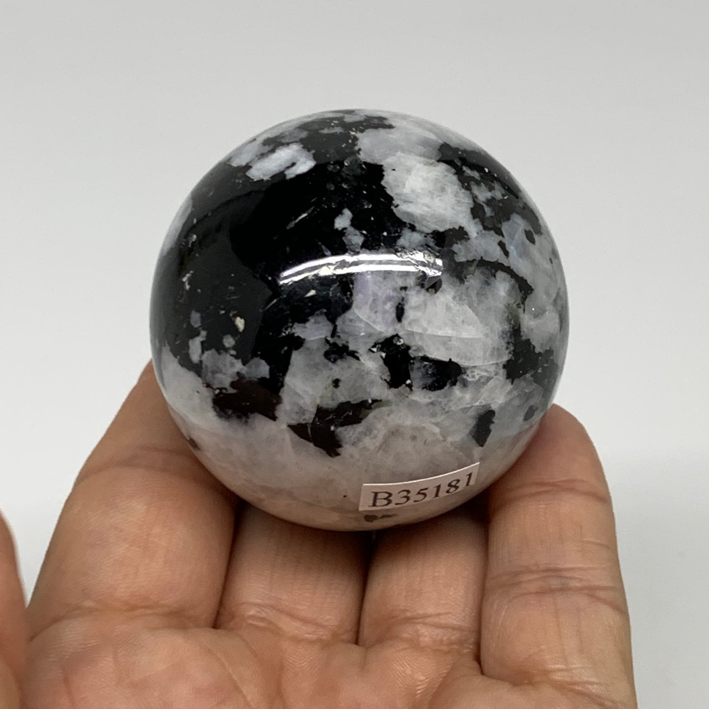 176g, 2"(49mm), Natural Rainbow Moonstone Sphere Ball Gemstone, B35181