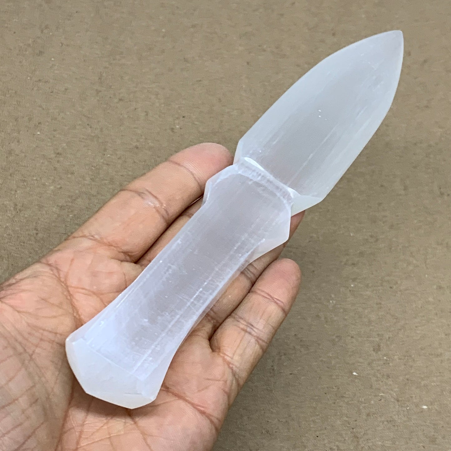 145g, 7.5"x1.4"x0.6", Natural Selenite Crystal Dagger (Satin Spar), B36467