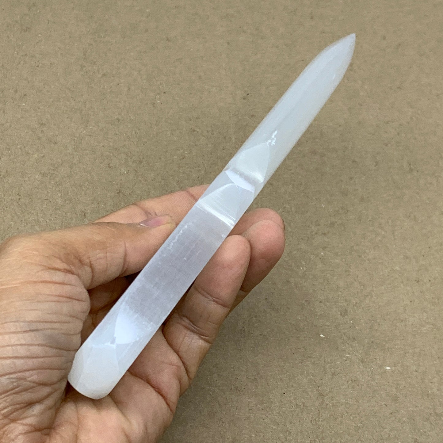 145g, 7.5"x1.4"x0.6", Natural Selenite Crystal Dagger (Satin Spar), B36467
