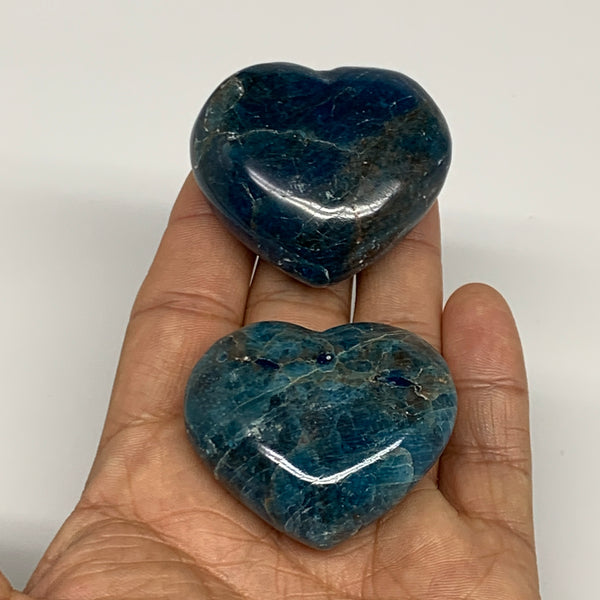 131.6g, 1.5"-1.6", 2pcs, Small Blue Apatite Heart Polished Gemstone @Madagascar,