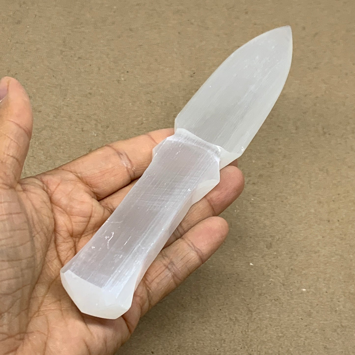 145g, 7.5"x1.4"x0.6", Natural Selenite Crystal Dagger (Satin Spar), B36467