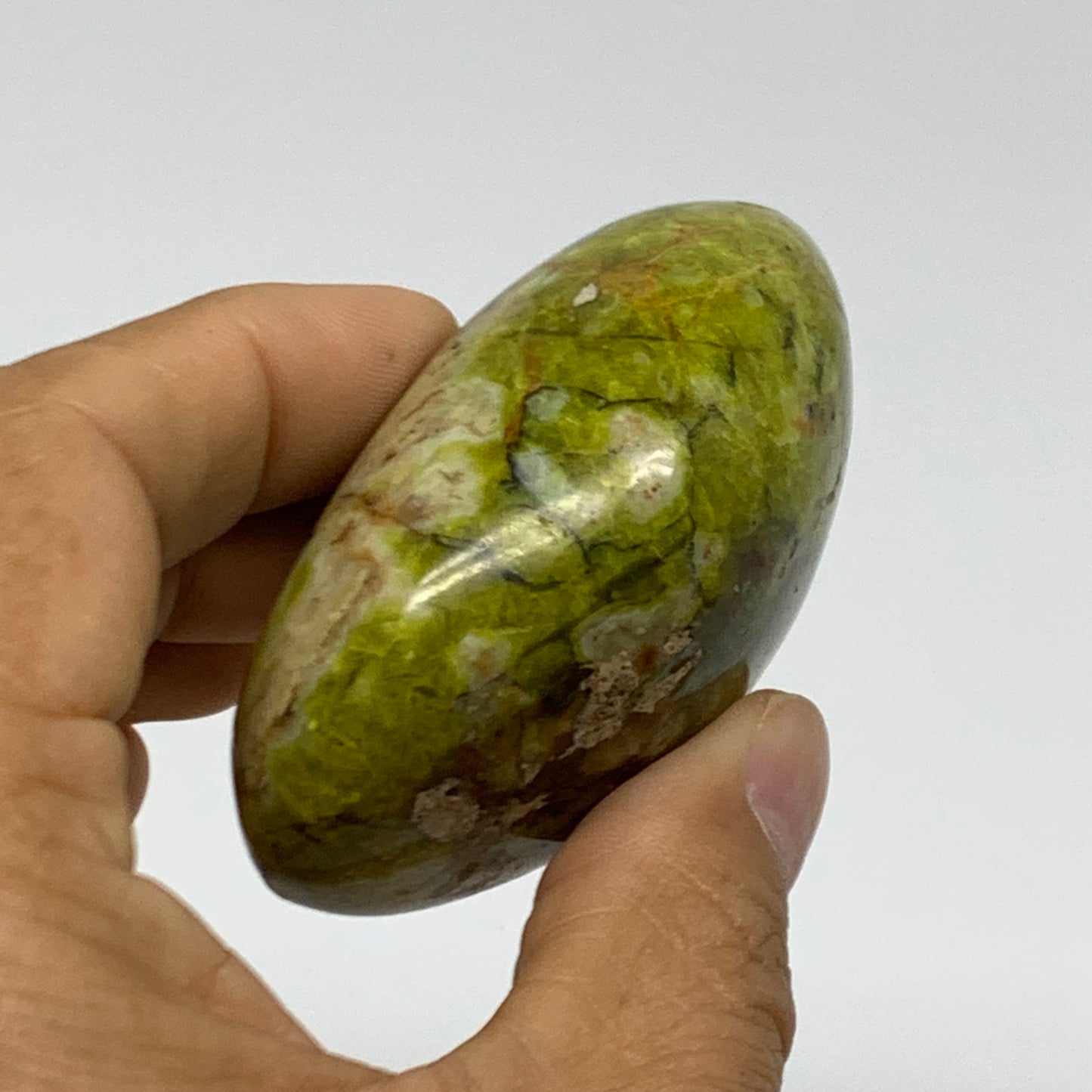 112.2g, 2.6"x1.8"x1.3", Green Opal Crystal PalmStone Polished Reiki, B38263