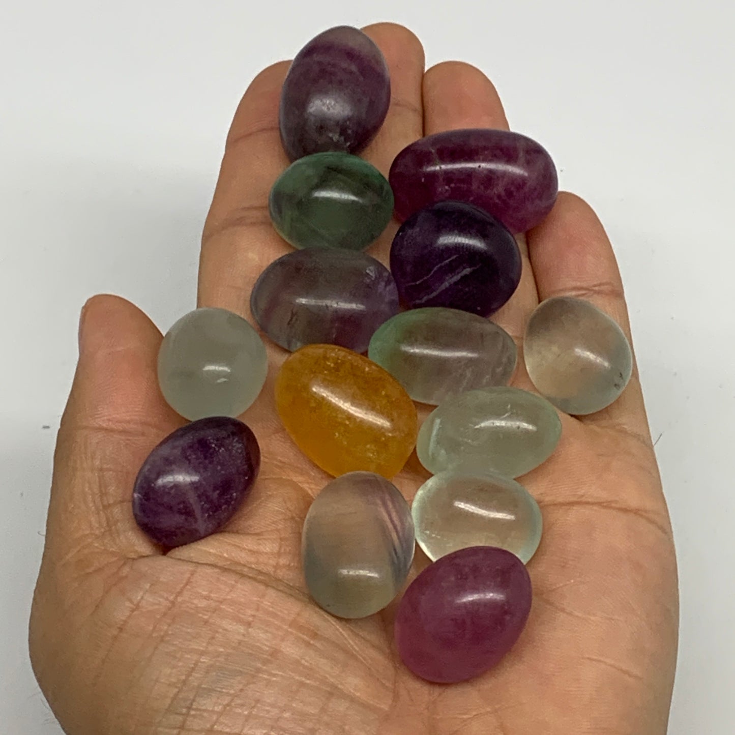 155.7g, 0.8"-1.1", 14pcs, Multi Color Fluorite Crystal Tumbled Stones, B28736