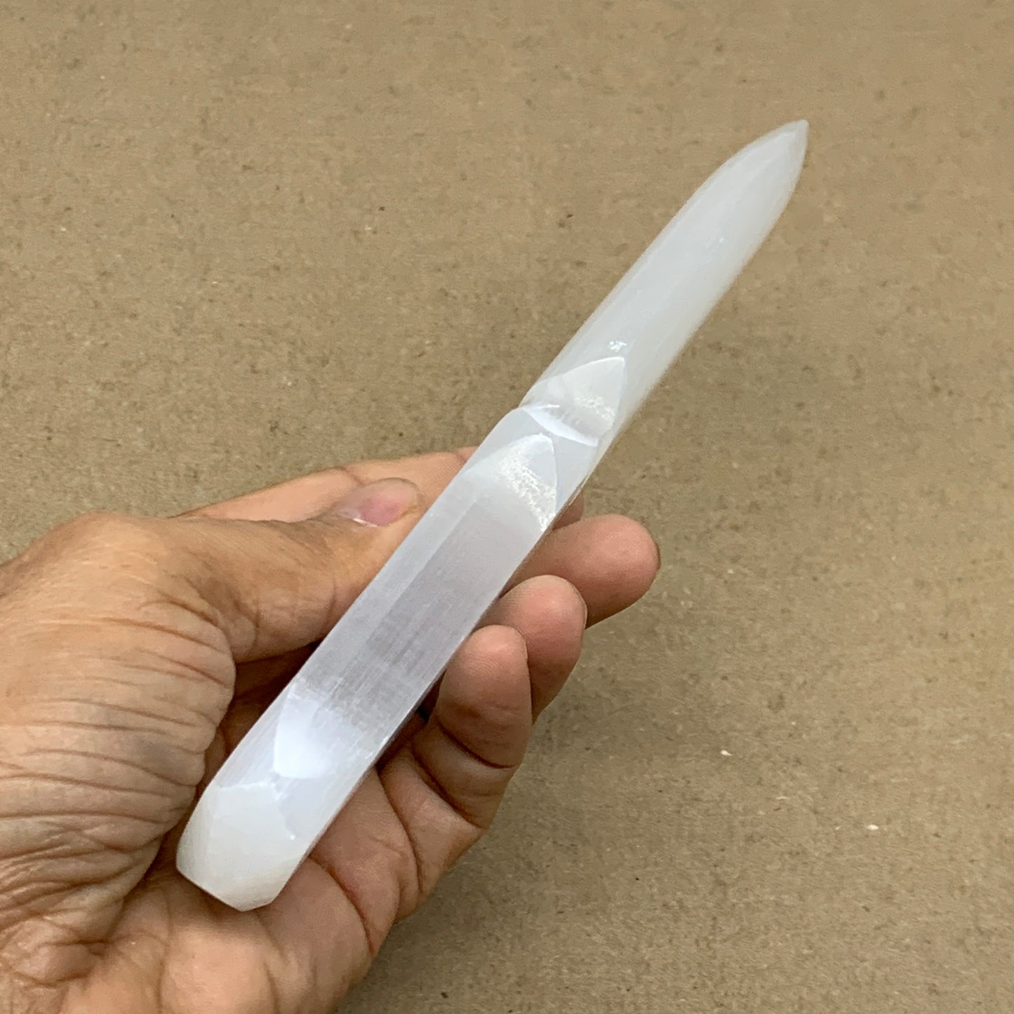 145g, 7.5"x1.4"x0.6", Natural Selenite Crystal Dagger (Satin Spar), B36467