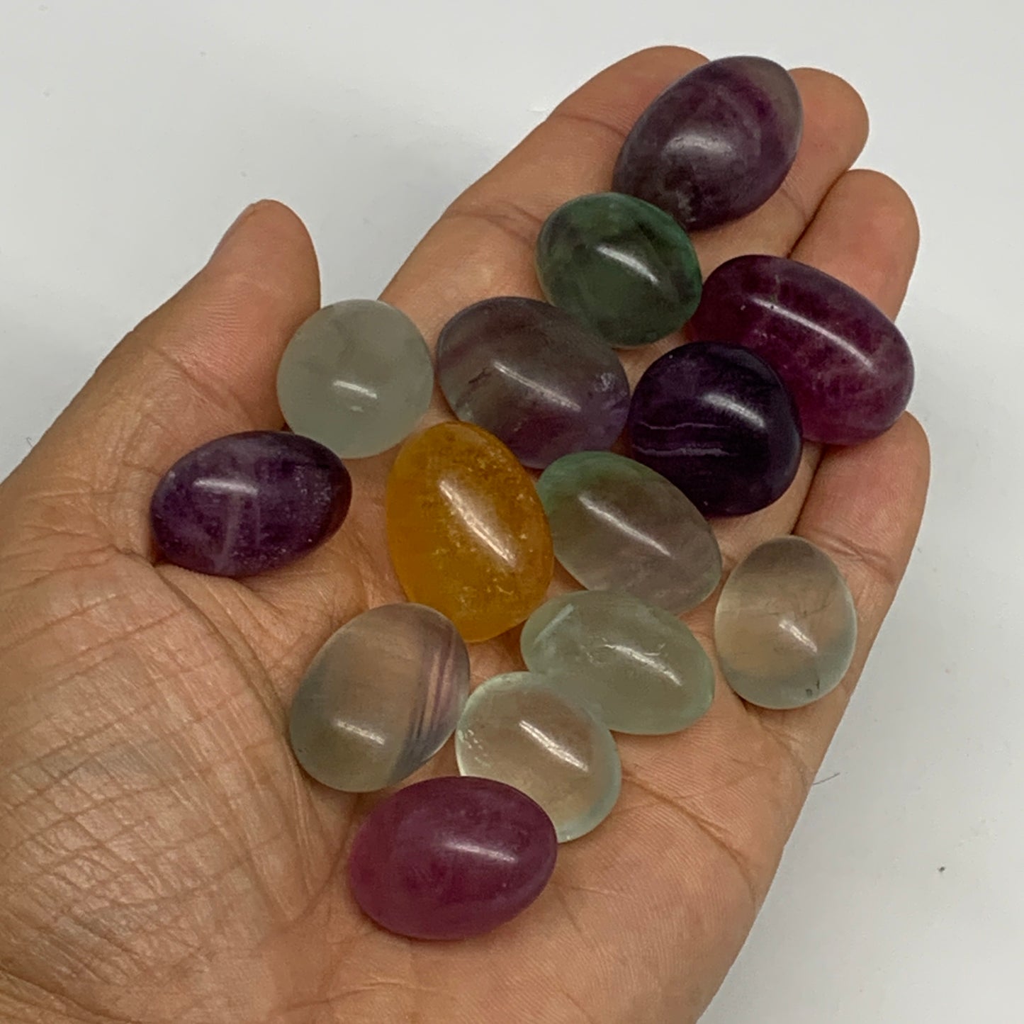 155.7g, 0.8"-1.1", 14pcs, Multi Color Fluorite Crystal Tumbled Stones, B28736
