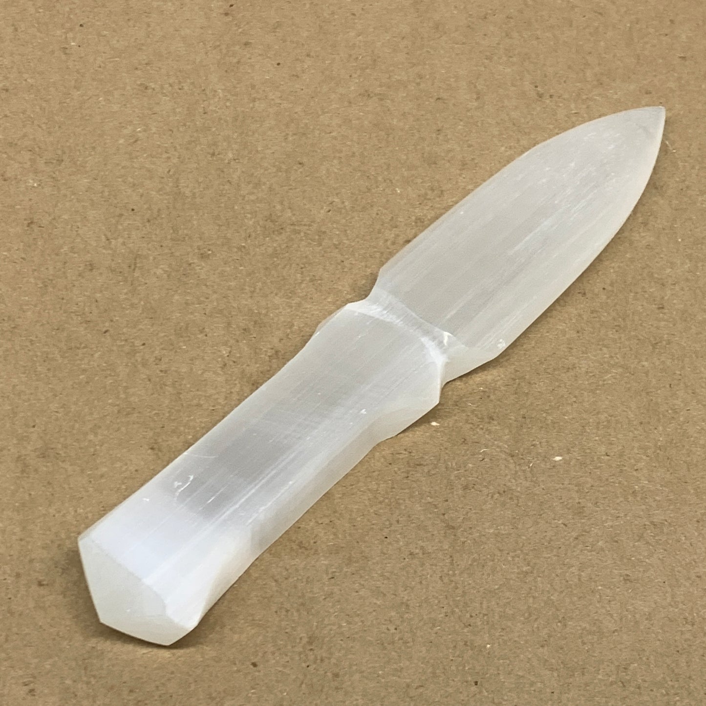 145g, 7.5"x1.4"x0.6", Natural Selenite Crystal Dagger (Satin Spar), B36467