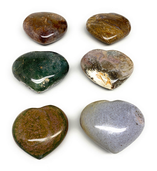 3.09 lbs (1405 Grams), 2.5"-2.9", 6pcs, Natural Ocean Jasper Heart, B30946