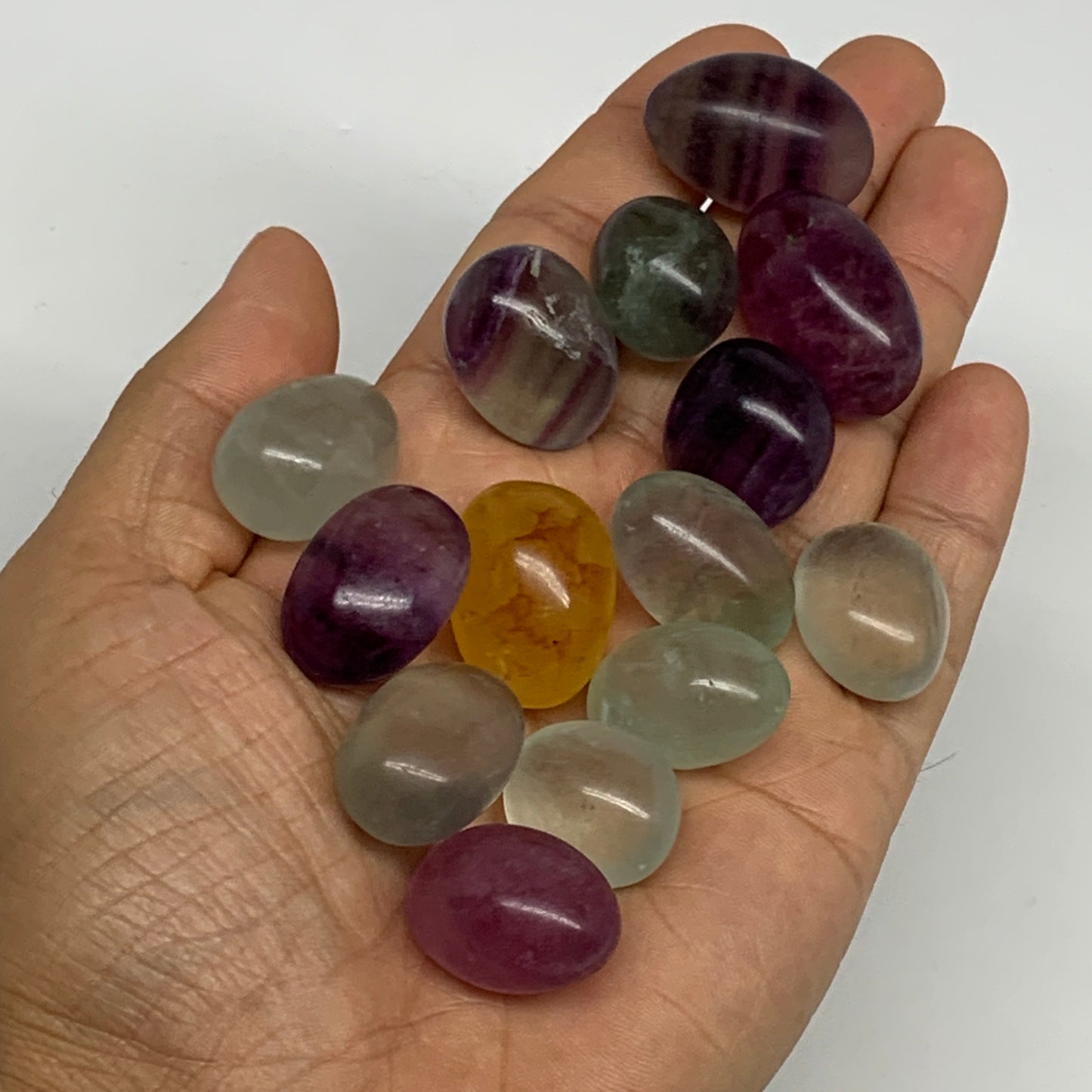 155.7g, 0.8"-1.1", 14pcs, Multi Color Fluorite Crystal Tumbled Stones, B28736