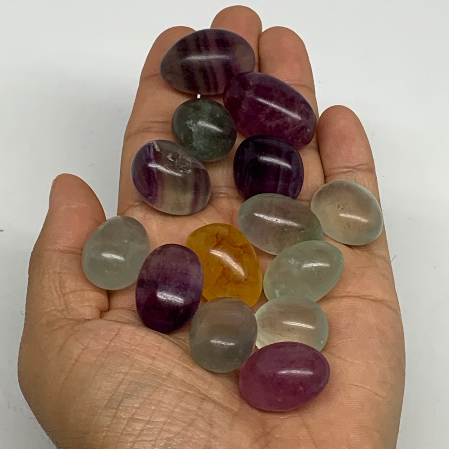 155.7g, 0.8"-1.1", 14pcs, Multi Color Fluorite Crystal Tumbled Stones, B28736