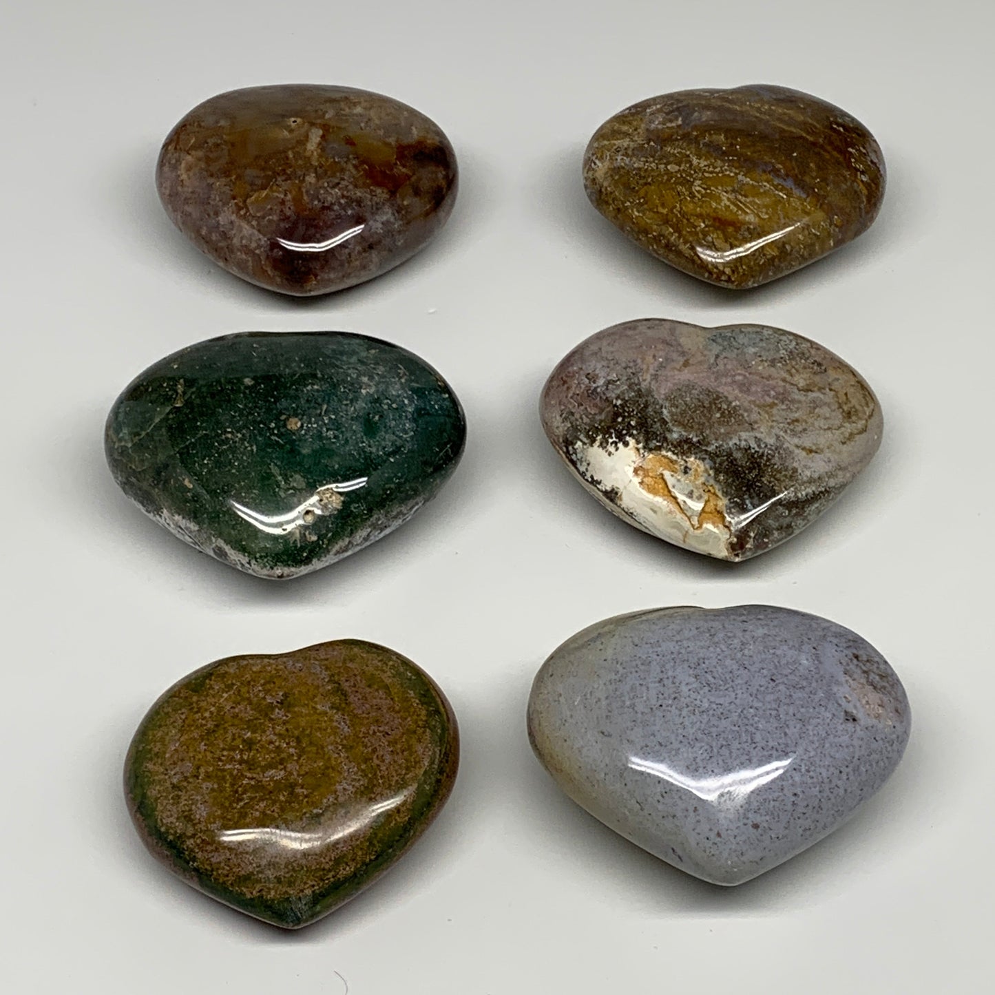 3.09 lbs (1405 Grams), 2.5"-2.9", 6pcs, Natural Ocean Jasper Heart, B30946