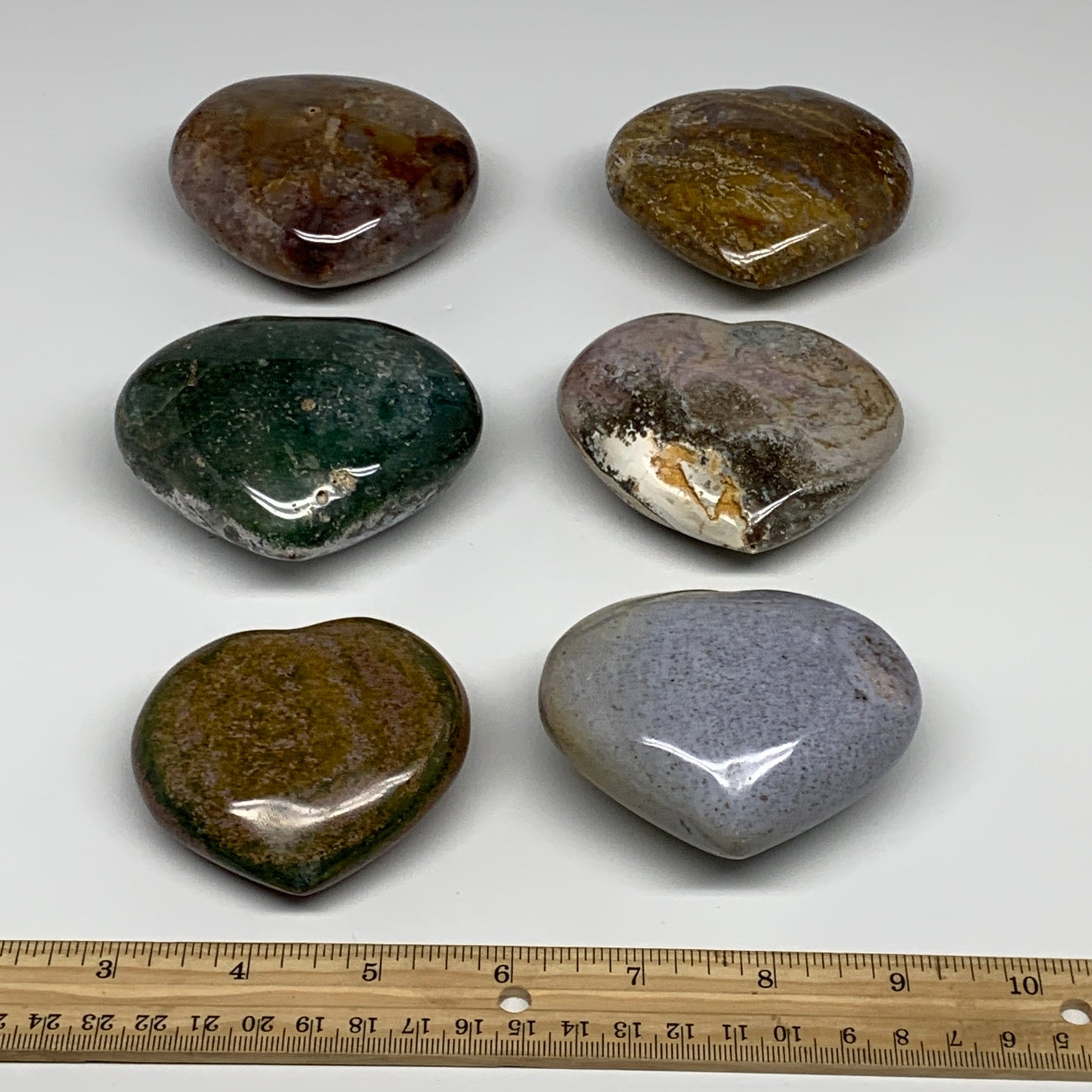 3.09 lbs (1405 Grams), 2.5"-2.9", 6pcs, Natural Ocean Jasper Heart, B30946
