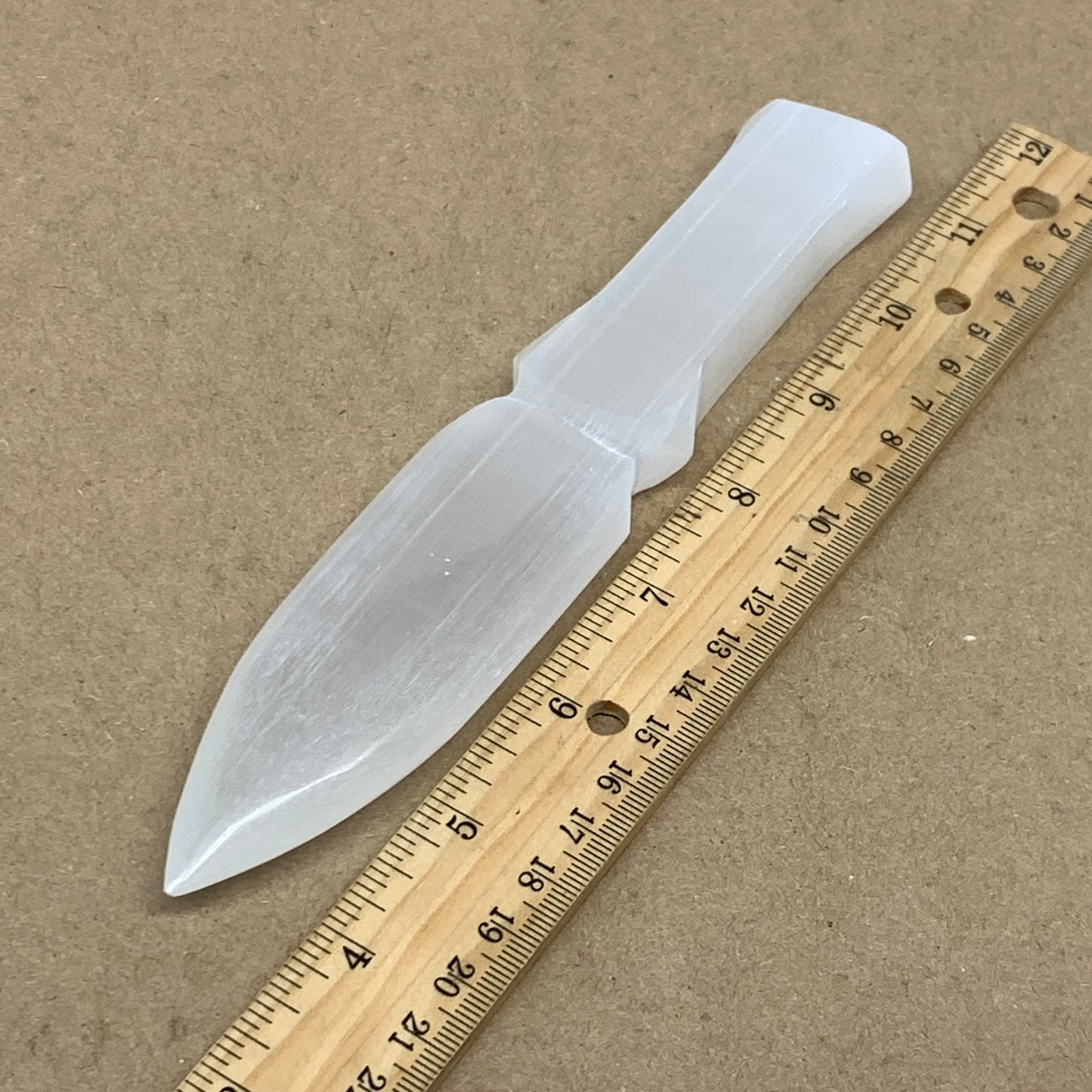 145g, 7.5"x1.4"x0.6", Natural Selenite Crystal Dagger (Satin Spar), B36467