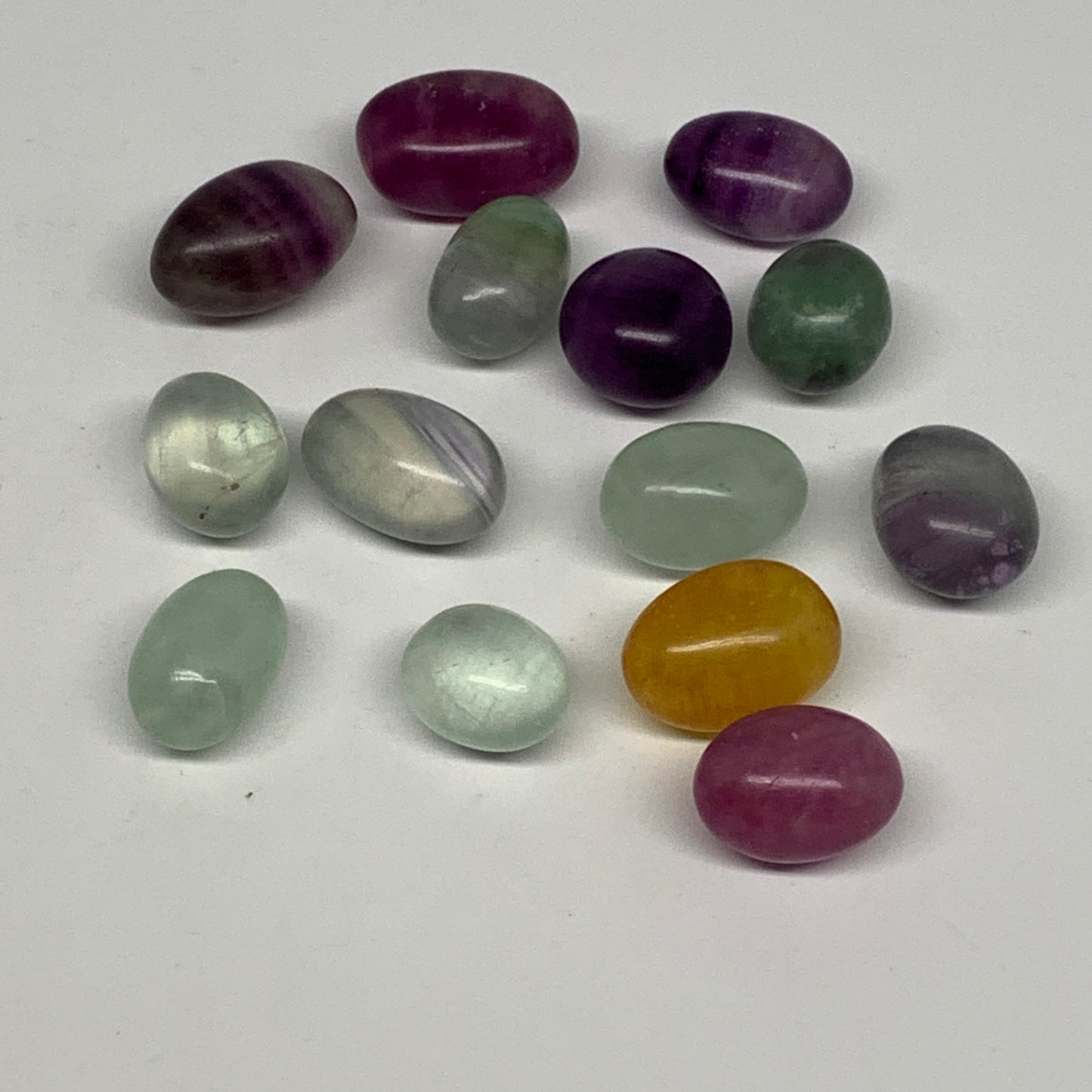 155.7g, 0.8"-1.1", 14pcs, Multi Color Fluorite Crystal Tumbled Stones, B28736