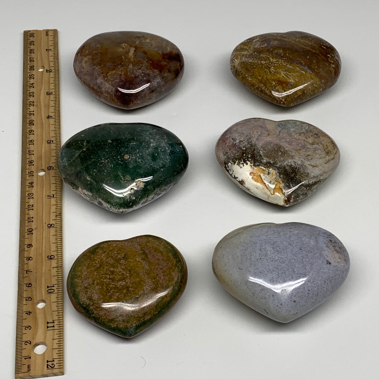 3.09 lbs (1405 Grams), 2.5"-2.9", 6pcs, Natural Ocean Jasper Heart, B30946