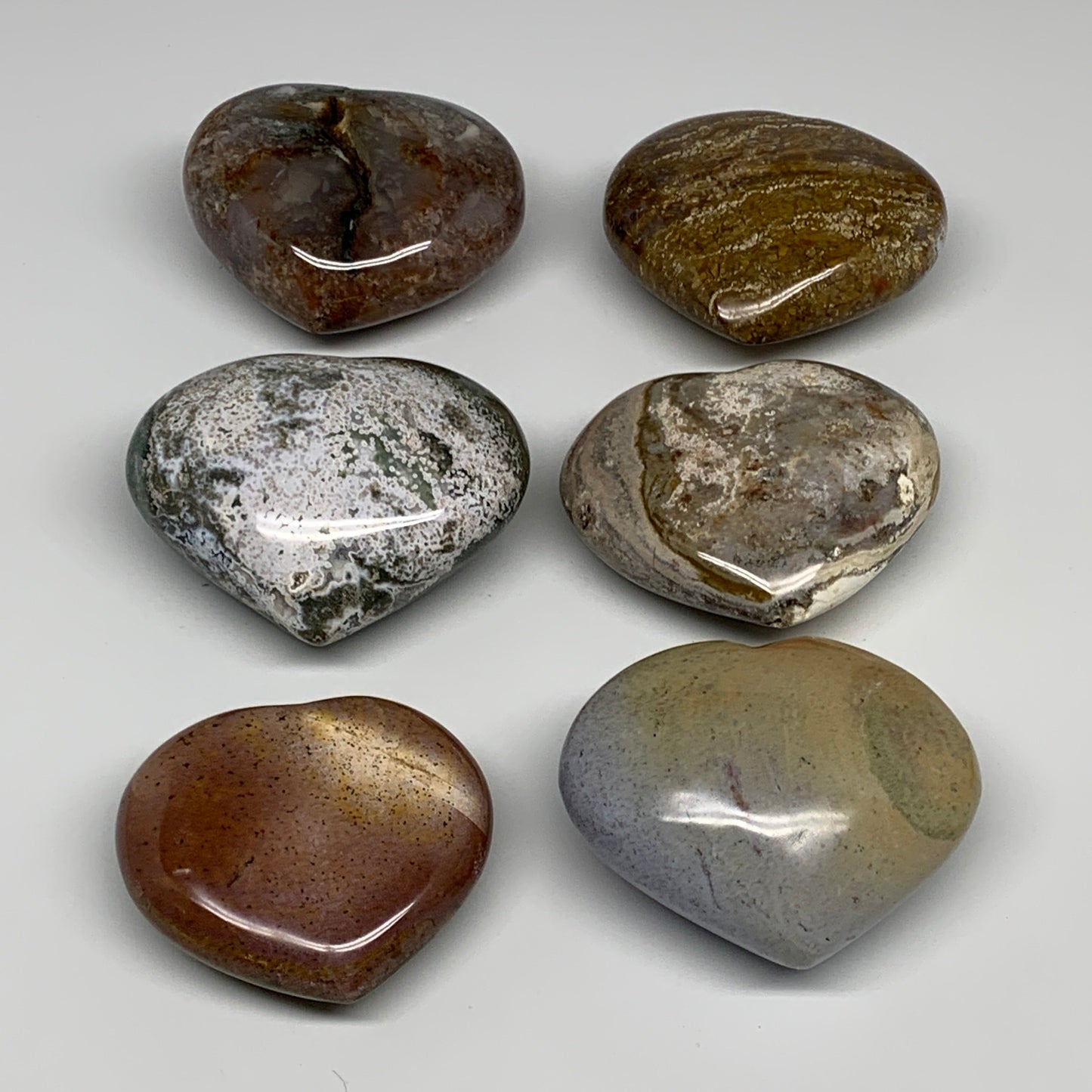 3.09 lbs (1405 Grams), 2.5"-2.9", 6pcs, Natural Ocean Jasper Heart, B30946