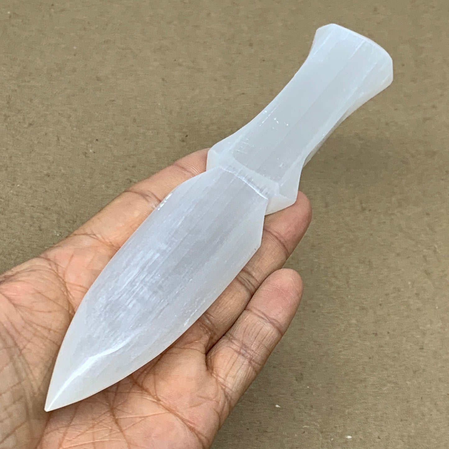 146g, 7.5"x1.3"x0.7", Natural Selenite Crystal Dagger (Satin Spar), B36468