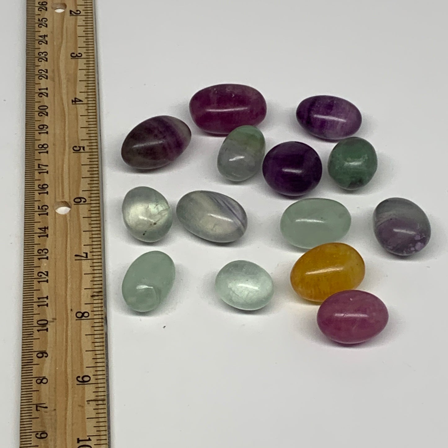 155.7g, 0.8"-1.1", 14pcs, Multi Color Fluorite Crystal Tumbled Stones, B28736