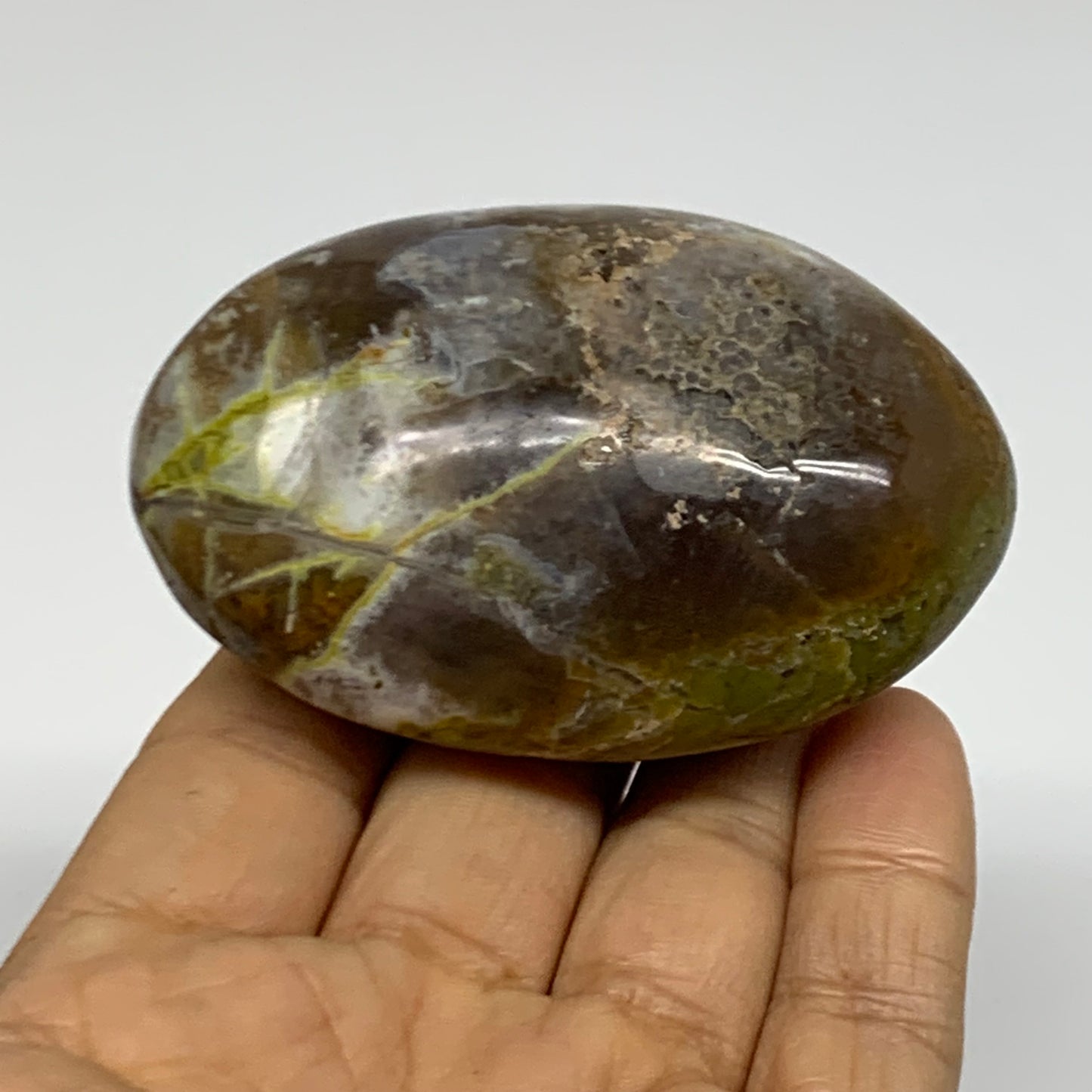 141.5g, 2.9"x1.9"x1.2", Green Opal Crystal PalmStone Polished Reiki, B38264