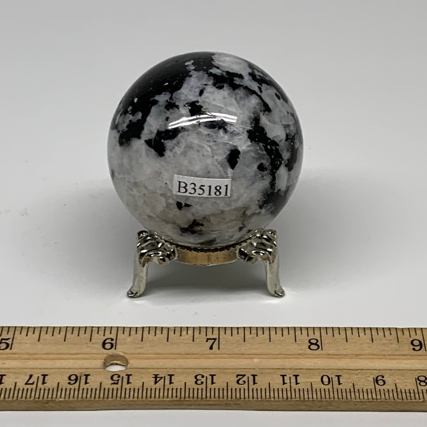 176g, 2"(49mm), Natural Rainbow Moonstone Sphere Ball Gemstone, B35181