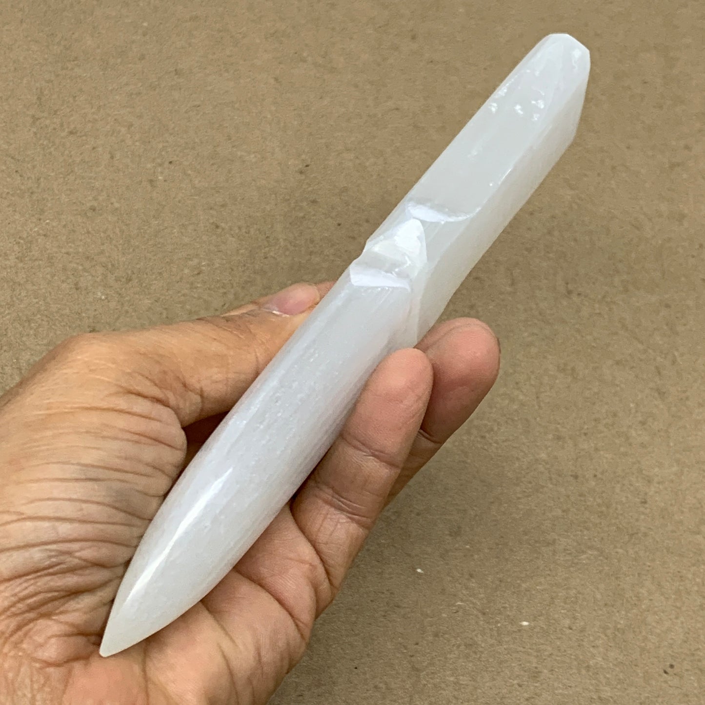 146g, 7.5"x1.3"x0.7", Natural Selenite Crystal Dagger (Satin Spar), B36468