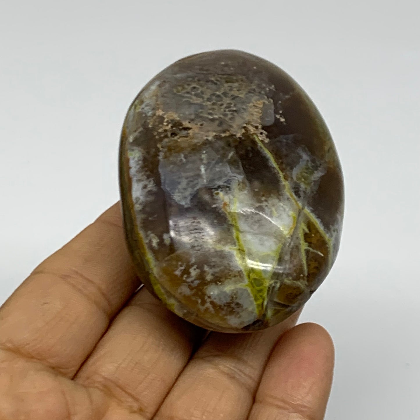 141.5g, 2.9"x1.9"x1.2", Green Opal Crystal PalmStone Polished Reiki, B38264