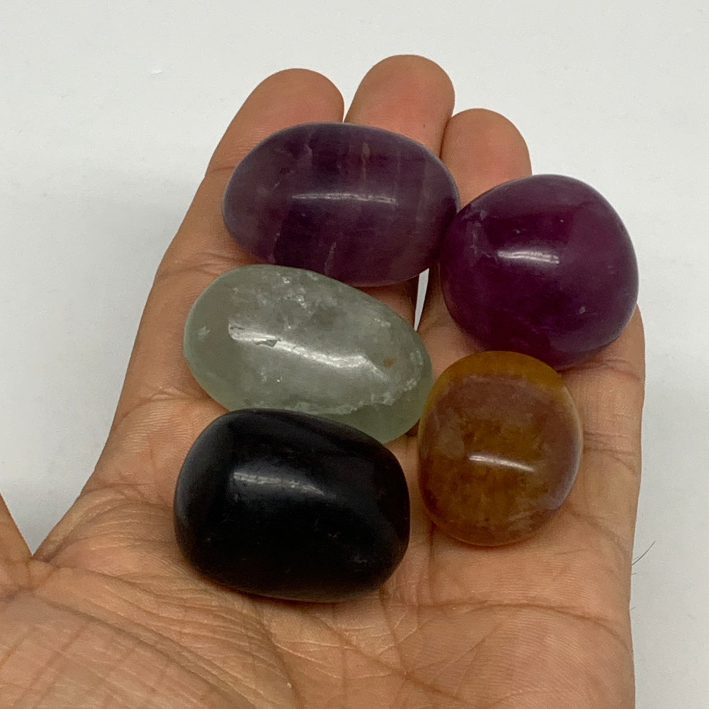 159.9g, 1.2"-1.4", 5pcs, Multi Color Fluorite Crystal Tumbled Stones, B28737