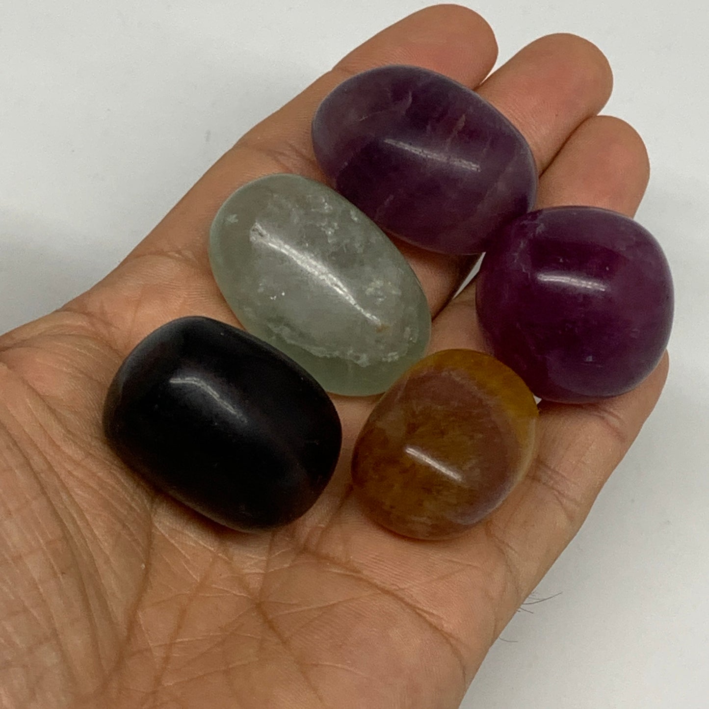 159.9g, 1.2"-1.4", 5pcs, Multi Color Fluorite Crystal Tumbled Stones, B28737