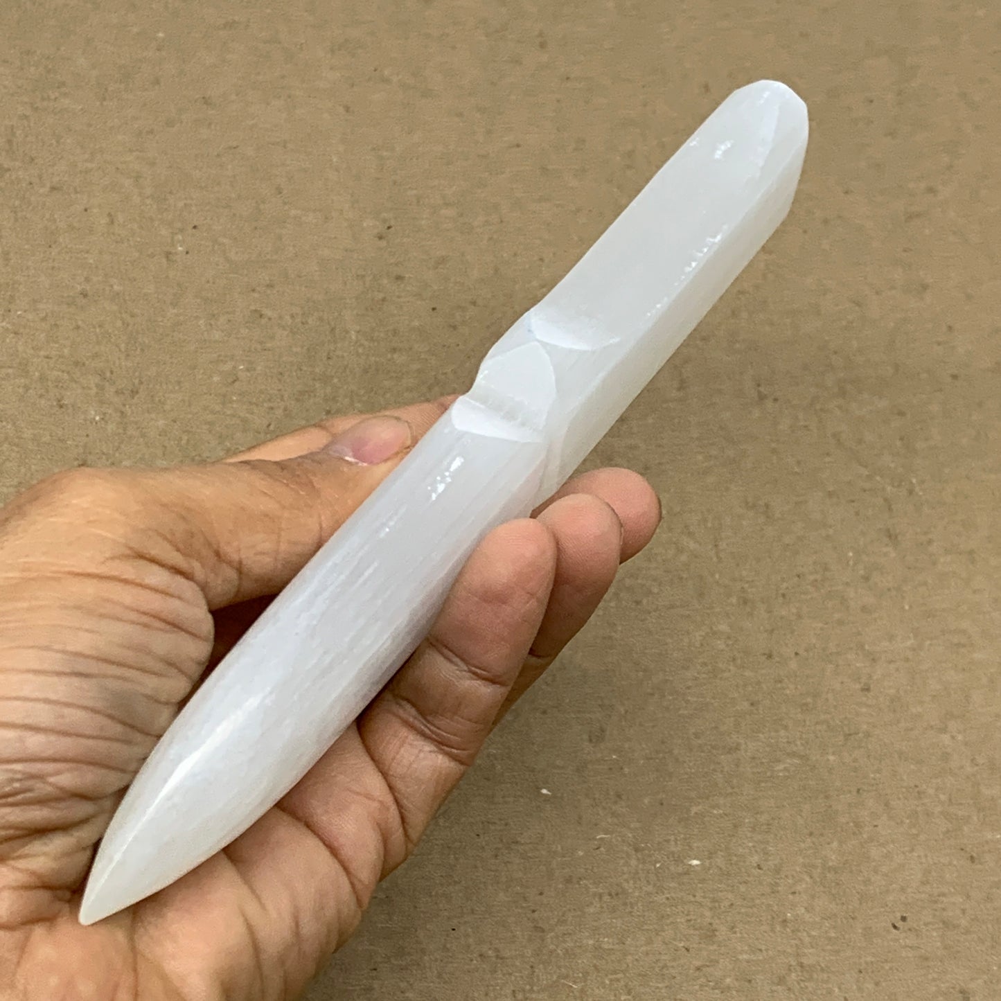 146g, 7.5"x1.3"x0.7", Natural Selenite Crystal Dagger (Satin Spar), B36468