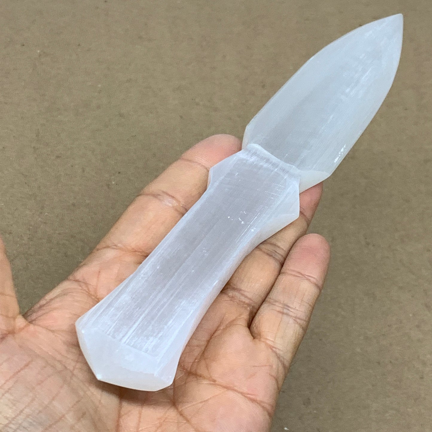 146g, 7.5"x1.3"x0.7", Natural Selenite Crystal Dagger (Satin Spar), B36468
