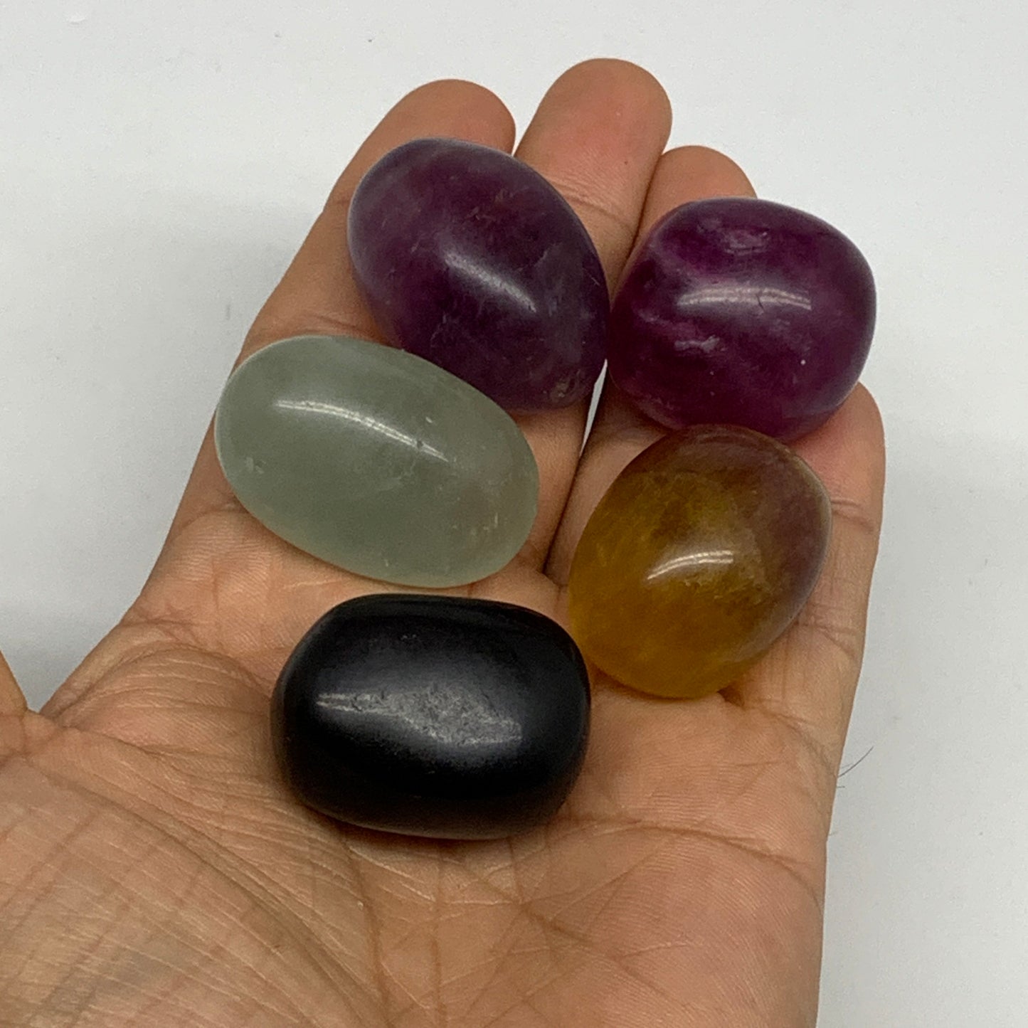 159.9g, 1.2"-1.4", 5pcs, Multi Color Fluorite Crystal Tumbled Stones, B28737
