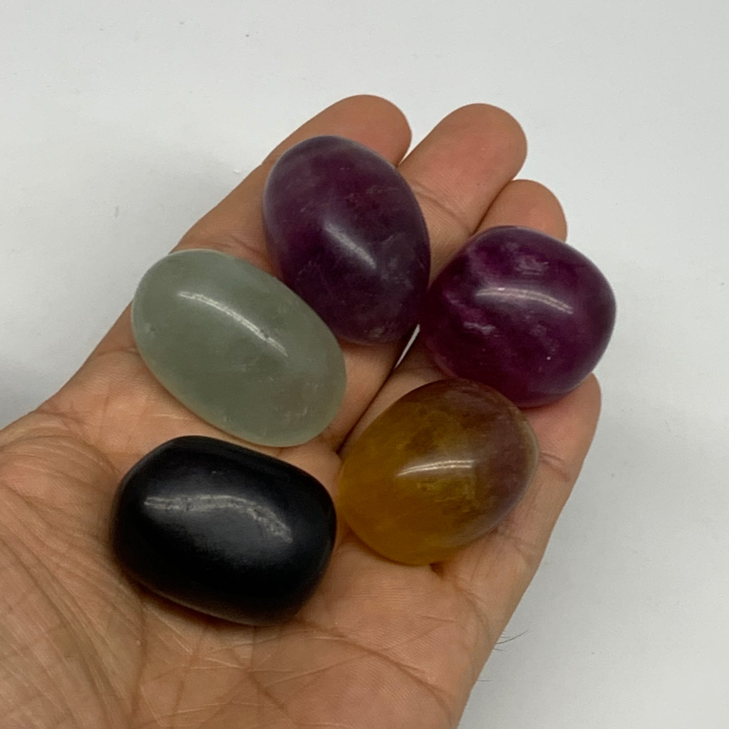 159.9g, 1.2"-1.4", 5pcs, Multi Color Fluorite Crystal Tumbled Stones, B28737