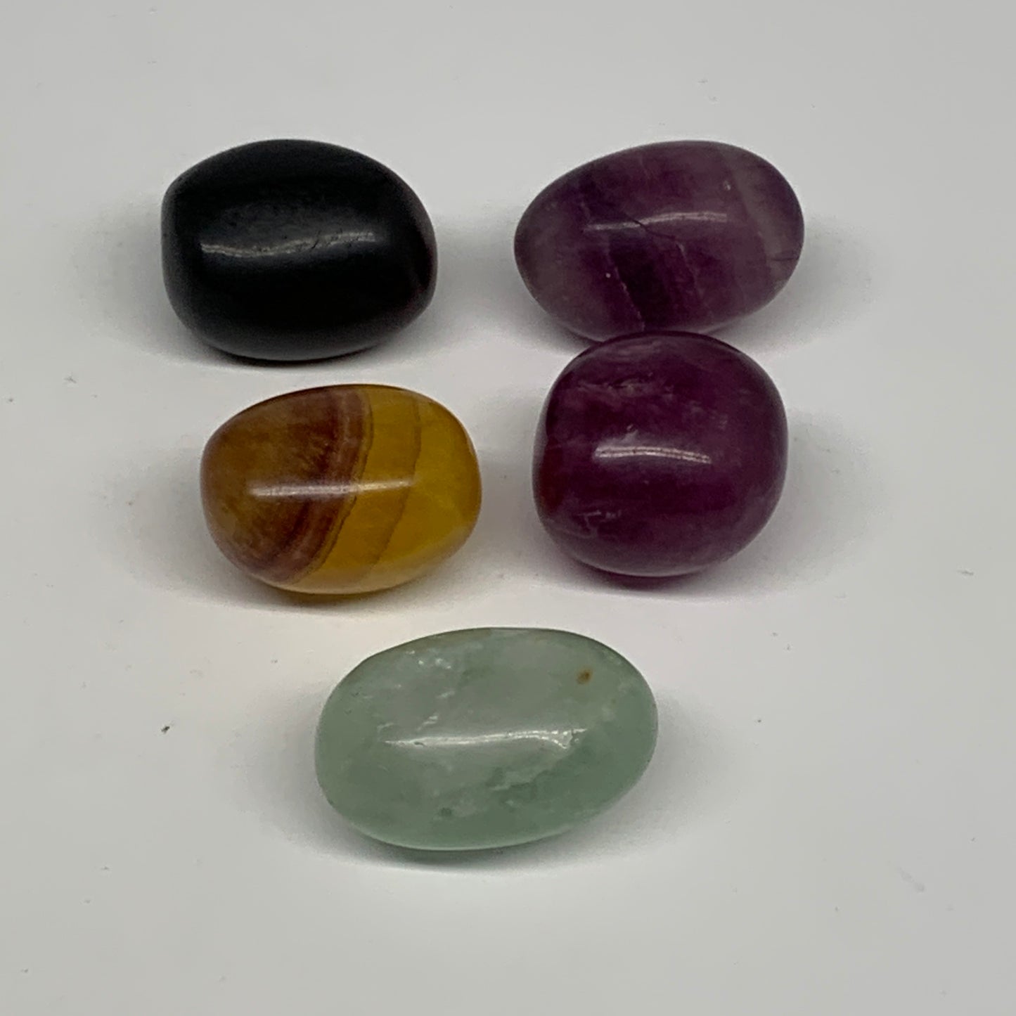 159.9g, 1.2"-1.4", 5pcs, Multi Color Fluorite Crystal Tumbled Stones, B28737