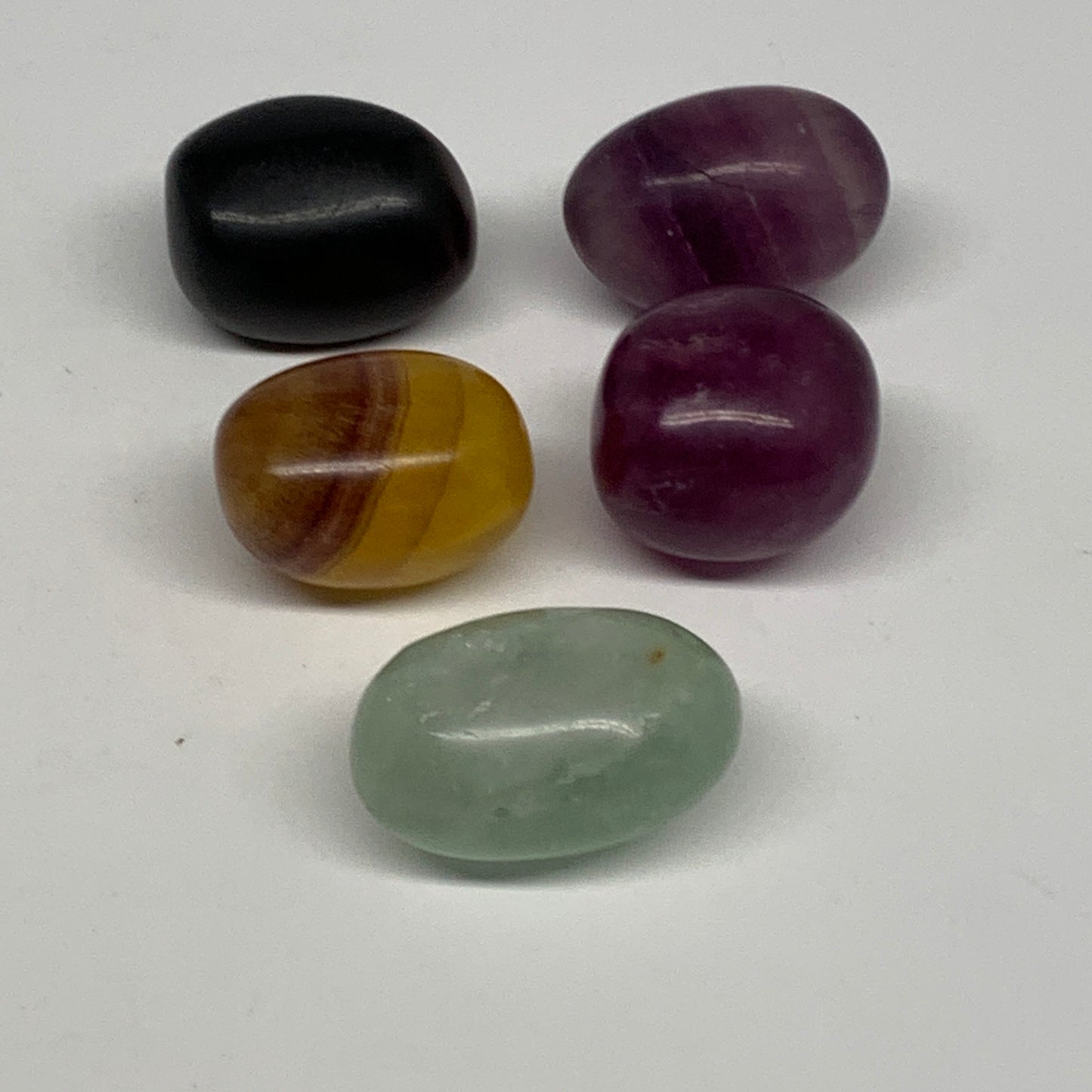 159.9g, 1.2"-1.4", 5pcs, Multi Color Fluorite Crystal Tumbled Stones, B28737