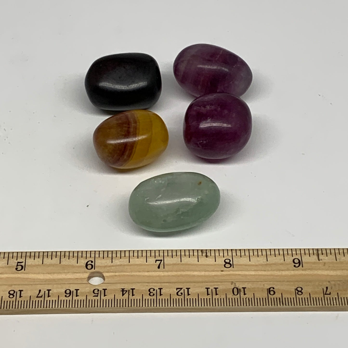 159.9g, 1.2"-1.4", 5pcs, Multi Color Fluorite Crystal Tumbled Stones, B28737