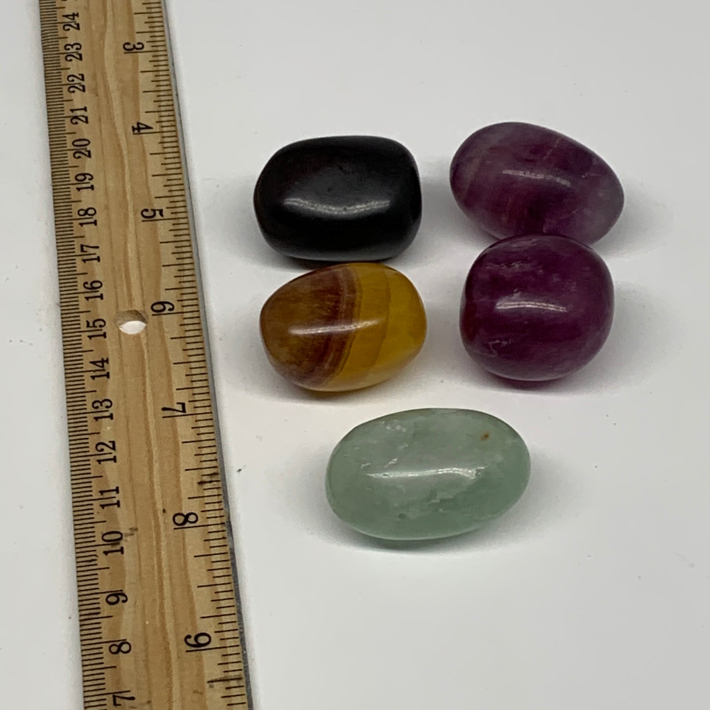 159.9g, 1.2"-1.4", 5pcs, Multi Color Fluorite Crystal Tumbled Stones, B28737