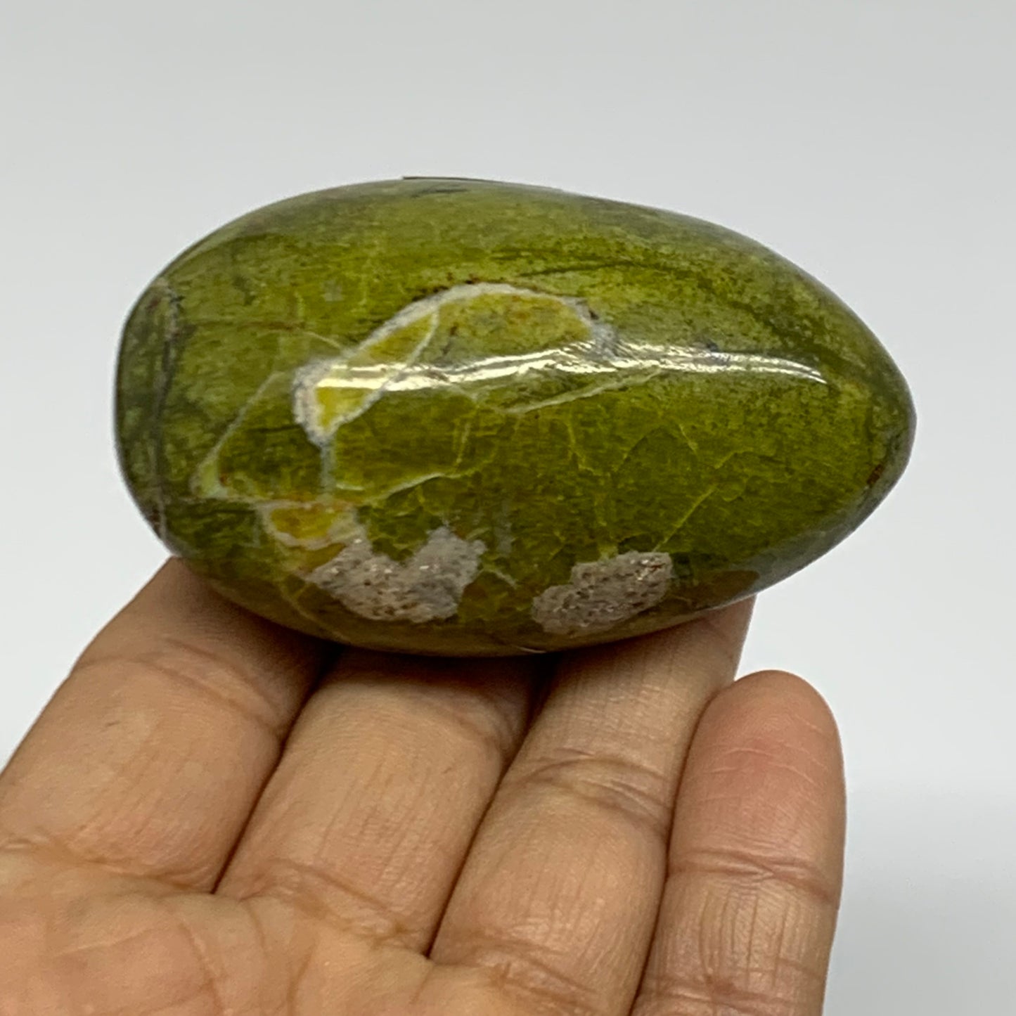 124.5g, 2.7"x1.7"x1.3", Green Opal Crystal PalmStone Polished Reiki, B38265