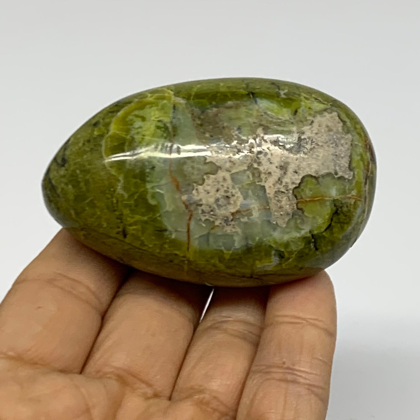 124.5g, 2.7"x1.7"x1.3", Green Opal Crystal PalmStone Polished Reiki, B38265
