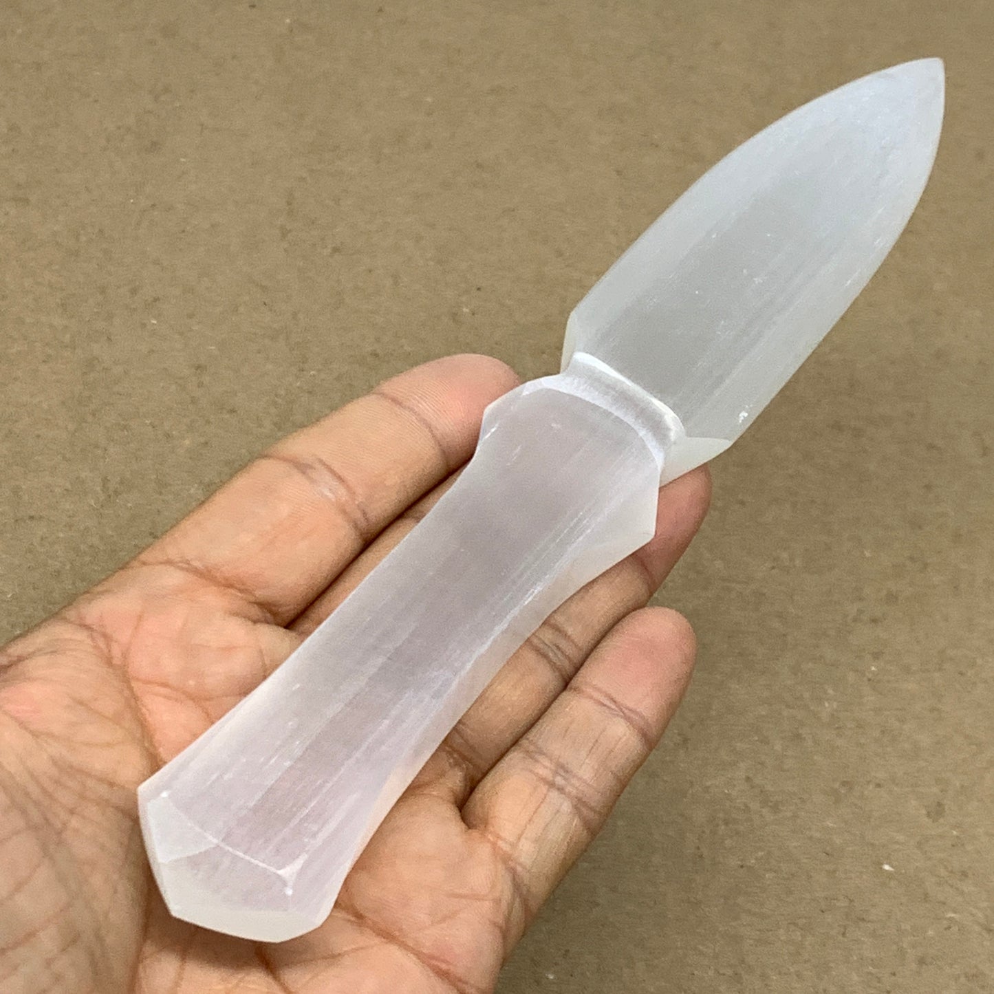 126g, 7.5"x1.2"x0.6", Natural Selenite Crystal Dagger (Satin Spar), B36469