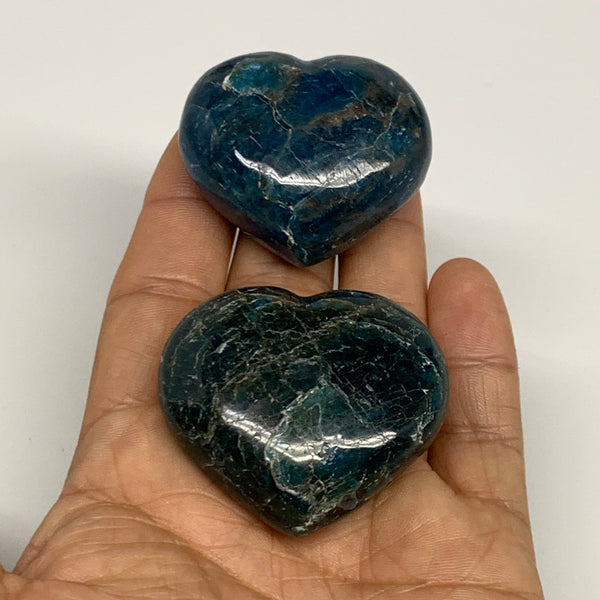 129.4g, 1.5"-1.6", 2pcs, Small Blue Apatite Heart Polished Gemstone @Madagascar,
