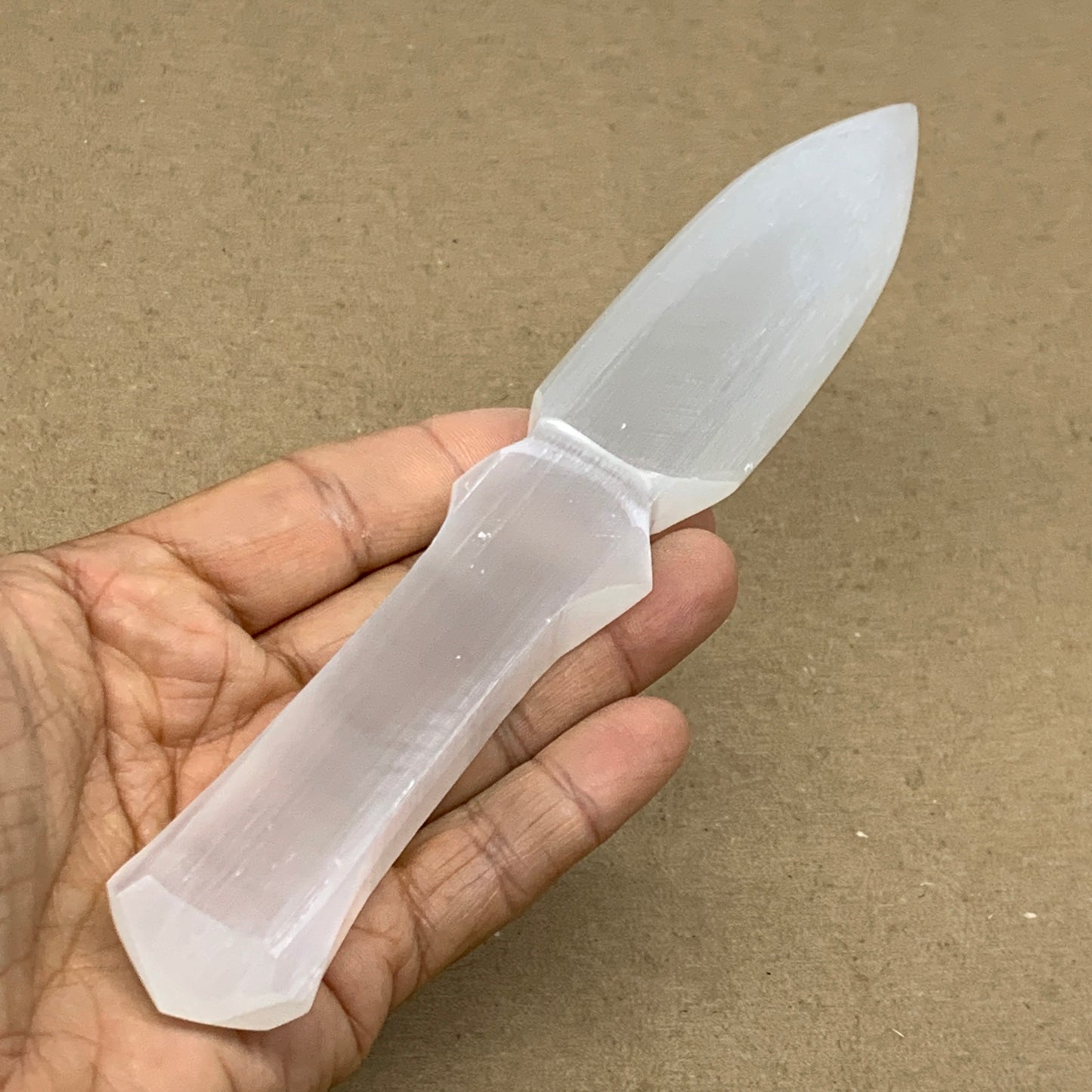 126g, 7.5"x1.2"x0.6", Natural Selenite Crystal Dagger (Satin Spar), B36469