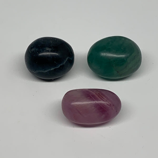 139.7g, 1.4"-1.5", 3pcs, Multi Color Fluorite Crystal Tumbled Stones, B28738