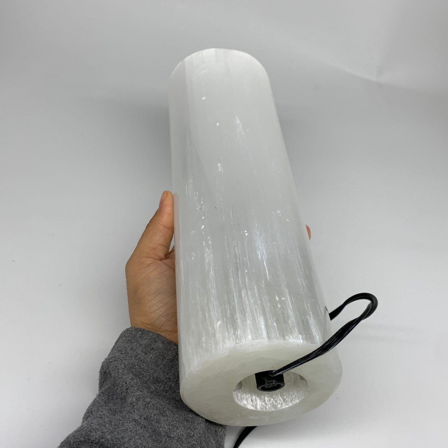 8.4 lbs. 11.75"x3.5", Cylinder Selenite (Satin Spar) Lamp, w/6ft Chord, B35844
