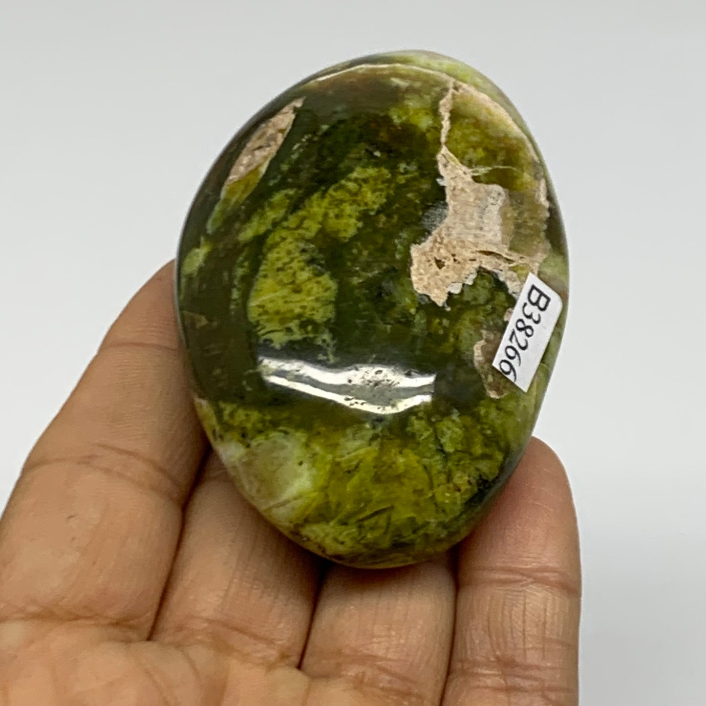 116.7g, 2.8"x1.9"x1.1", Green Opal Crystal PalmStone Polished Reiki, B38266