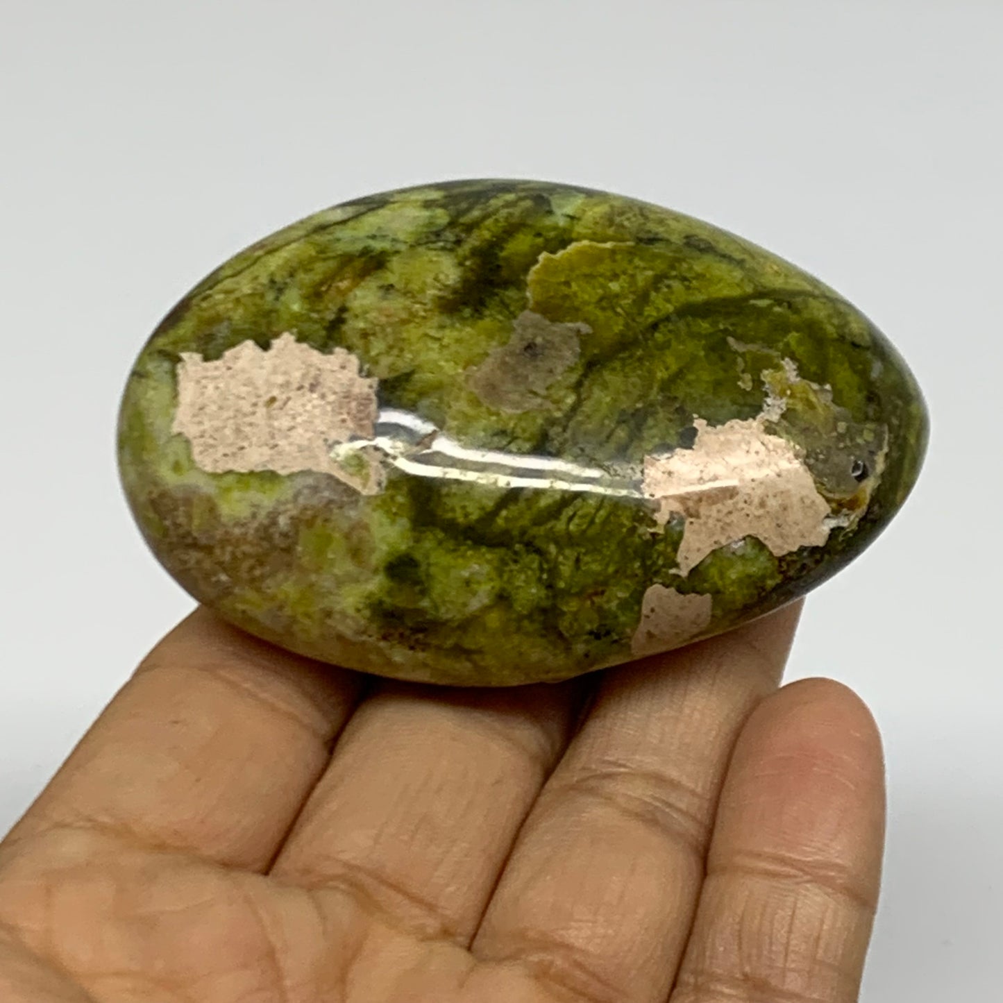 116.7g, 2.8"x1.9"x1.1", Green Opal Crystal PalmStone Polished Reiki, B38266