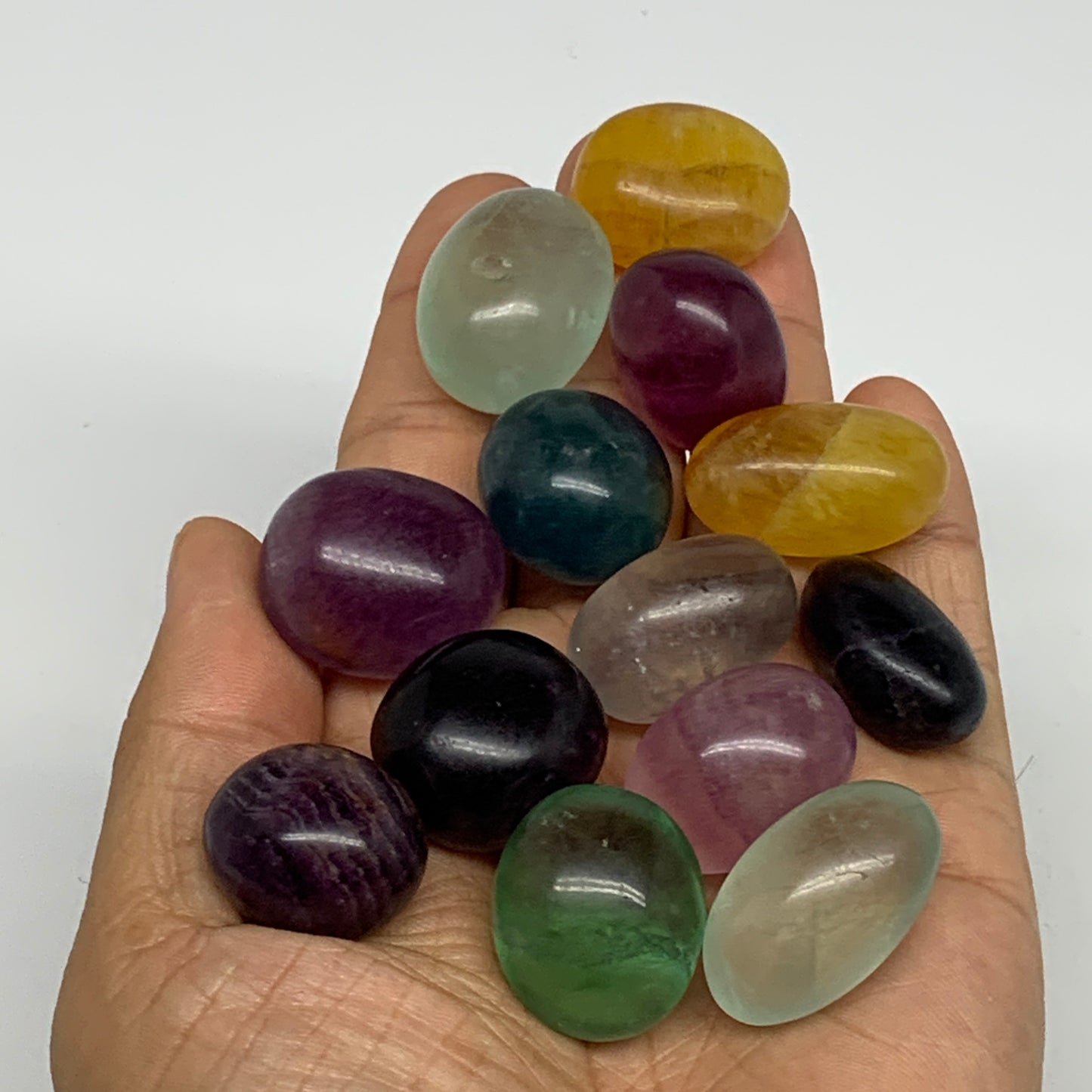 192.1g, 0.8"-1.1", 13pcs, Multi Color Fluorite Crystal Tumbled Stones, B28739