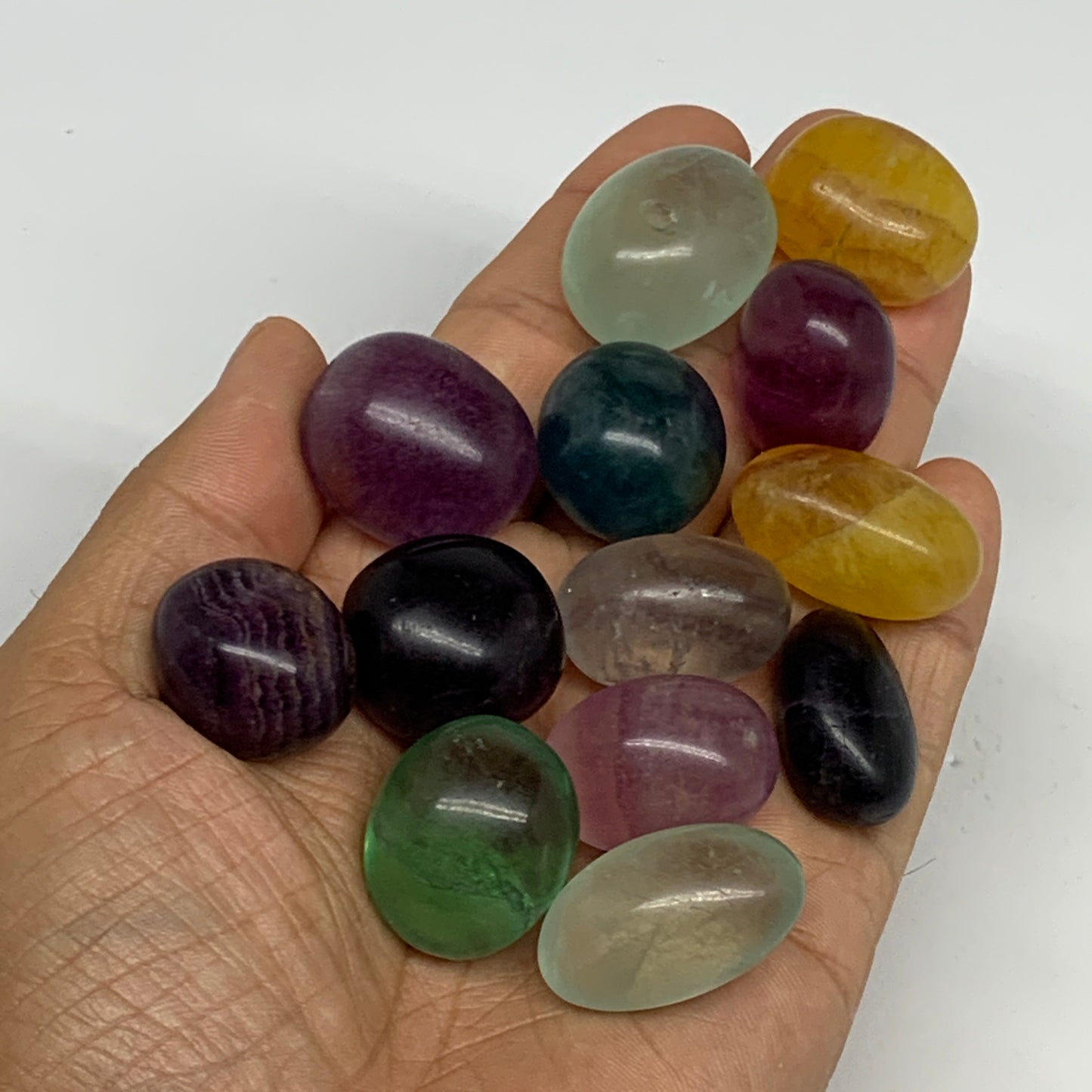 192.1g, 0.8"-1.1", 13pcs, Multi Color Fluorite Crystal Tumbled Stones, B28739