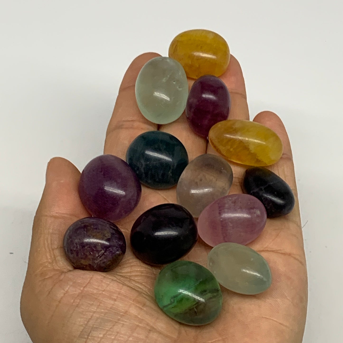 192.1g, 0.8"-1.1", 13pcs, Multi Color Fluorite Crystal Tumbled Stones, B28739
