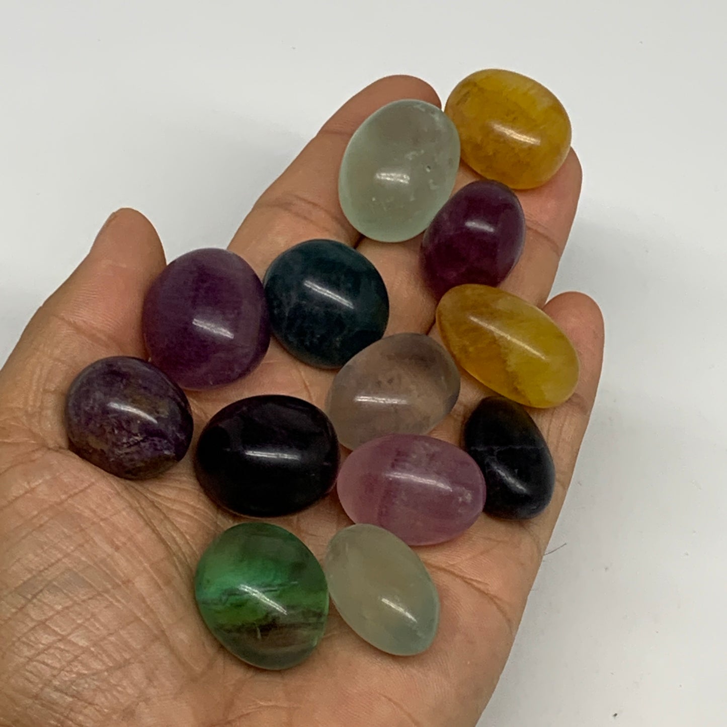 192.1g, 0.8"-1.1", 13pcs, Multi Color Fluorite Crystal Tumbled Stones, B28739